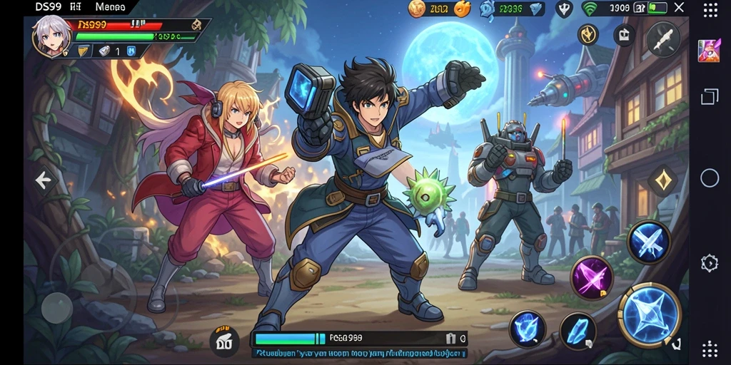 Tampilan layar gameplay DS99 yang menampilkan aksi seru karakter Anime.