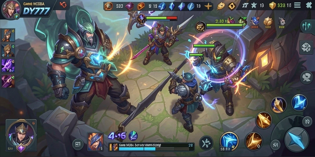 Gameplay seru dan intens dari DY777 yang menghadirkan pertempuran MOBA.