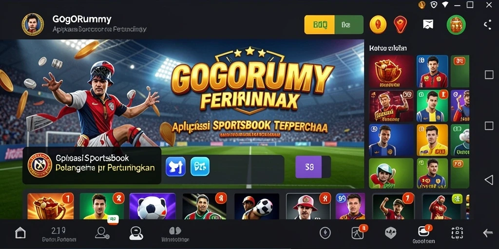 Screenshot dari GOGORUMMY menunjukkan user interface aplikasi Sportsbook yang menarik.