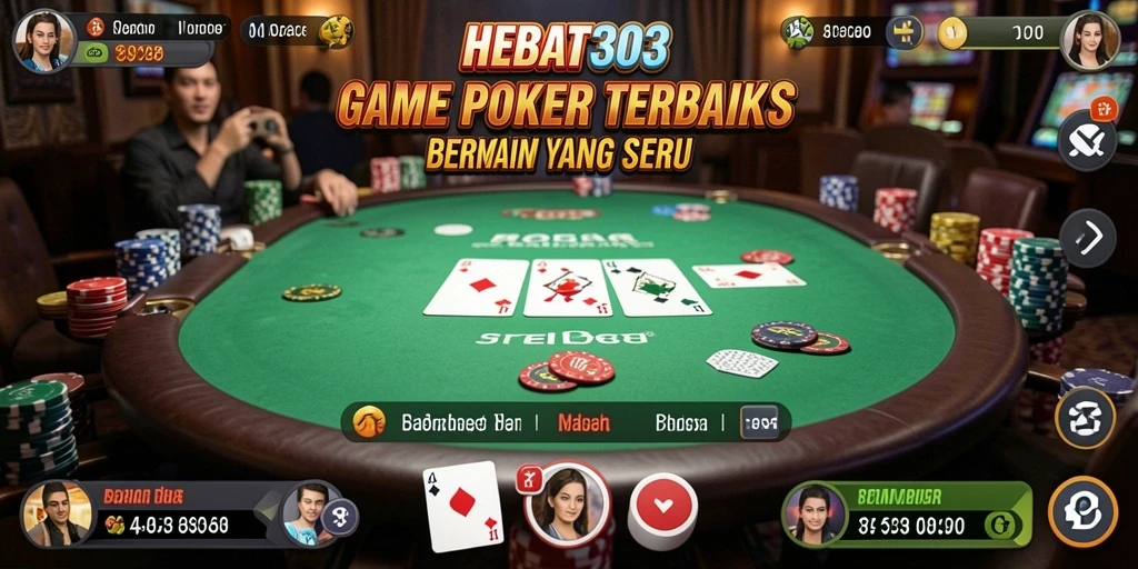 Screenshot HEBAT303 menunjukkan gameplay poker yang mendebarkan dan interaktif.