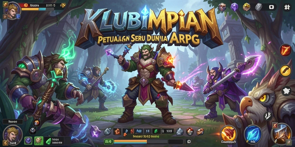 Screenshot gameplay KLUBIMPIAN yang menunjukkan pertarungan seru dan karakter beragam.