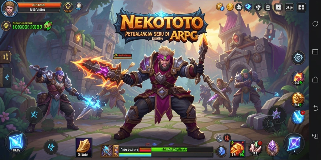 Tangkapan layar gameplay NEKOTOTO yang menampilkan aksi pertempuran seru.