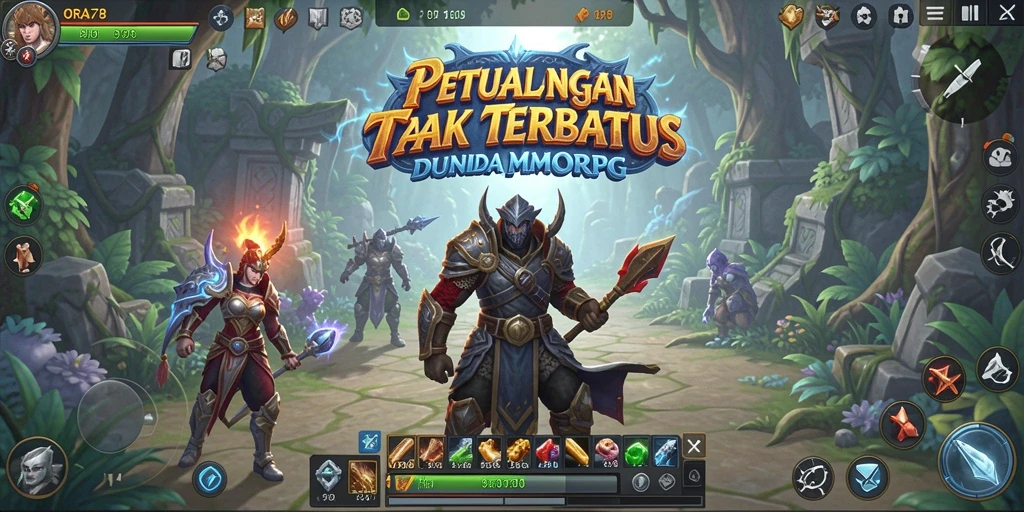 Screenshot gameplay ORA78 yang menunjukkan aksi petualangan MMORPG.