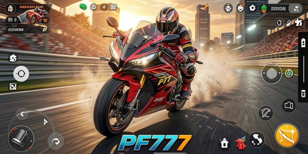 Screenshot PF777 menampilkan momen balapan motor yang mendebarkan.